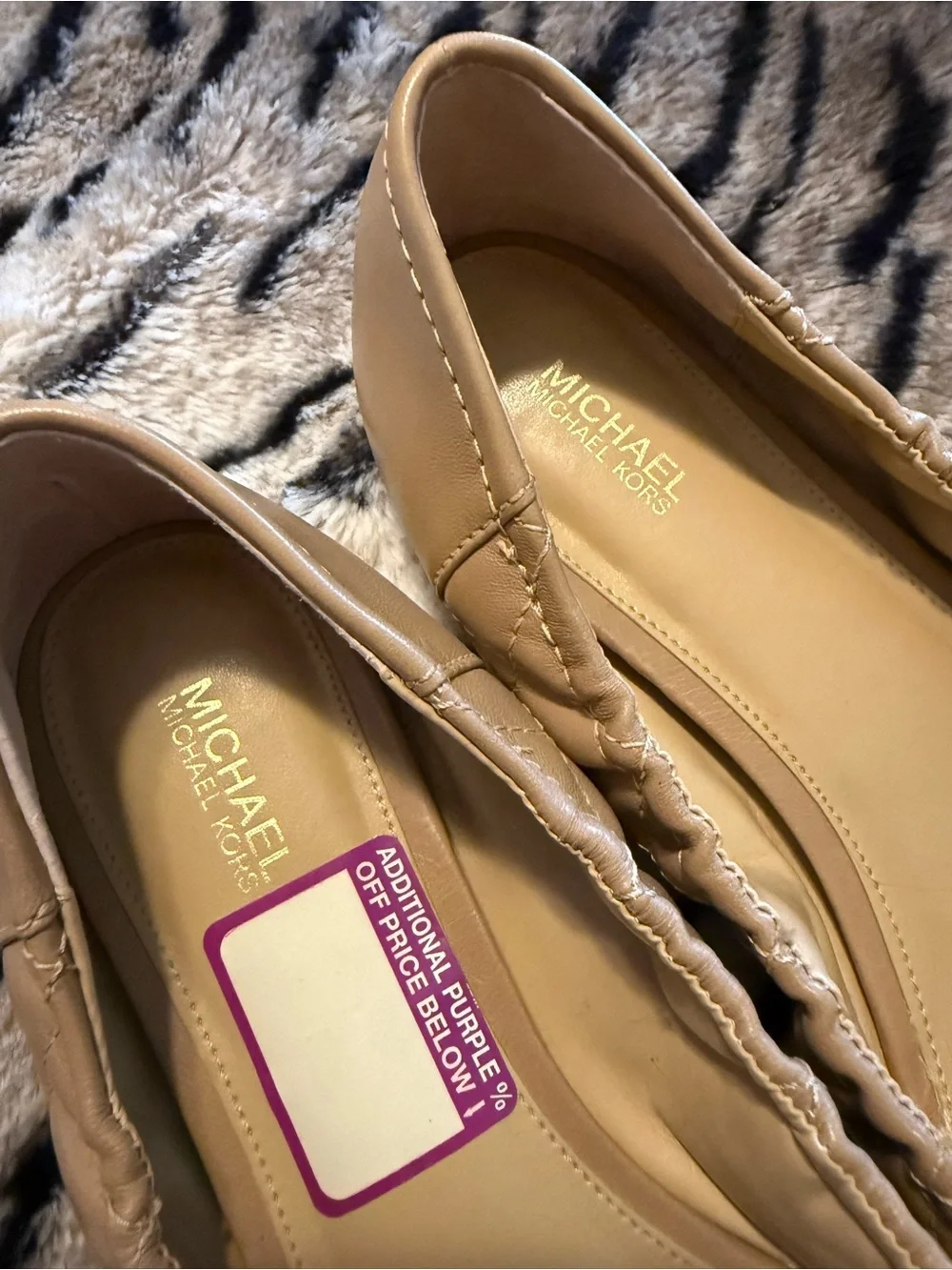 New Michael Kors MK leather quilted ballet flats 10 10M toffee nude beige brown